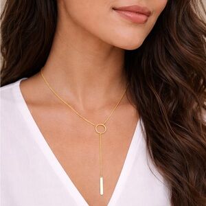 Kendra Scott Gold Lariat Necklace – Minimal Circle & Bar (NWT)
